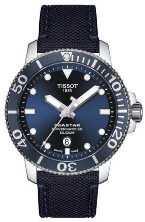 Tissot Seastar 1000 Powermatic 80 Silicium Blue Dial Blue Nylon Strap Watch For Men - T120.407.17.041.01 Authentic Buy Shop Now