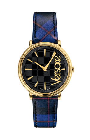 Versace V-Circle Black Dial Blue Leather Strap Watch for Women - VE8100218 Authentic Buy Shop Now