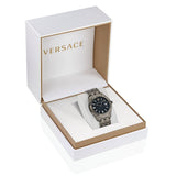 Versace Greca Time Quartz Black Dial Grey Steel Strap Watch for Men - VE3K00622 Authentic Buy Shop Now