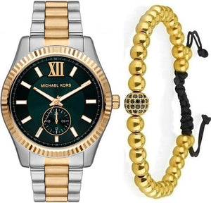 Michael Kors Lexington Quartz Green Dial Two Tone Steel Strap Watch For Men - MK9063 Authentic Buy Shop Now