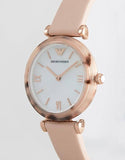 Emporio Armani Mother of Pearl Dial Beige Leather Strap Watch For Women - AR11004 Authentic Buy Shop Now