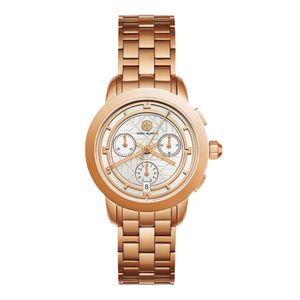 Tory Burch Classic Chronograph White Dial Rose Gold Steel Strap Watch for Women - TBW1033 Authentic Buy Shop Now