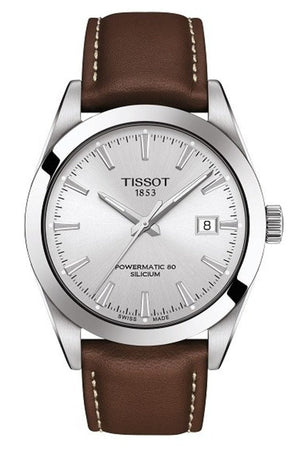 Tissot Gentleman Powermatic 80 Silicium Silver Dial Brown Leather Strap Watch For Men - T127.407.16.031.00 Authentic Buy Shop Now