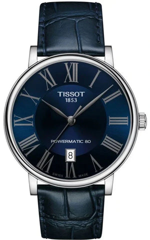 Tissot Carson Premium Powermatic 80 Blue Dial Blue Leather Strap Watch For Men - T122.407.16.043.00 Authentic Buy Shop Now