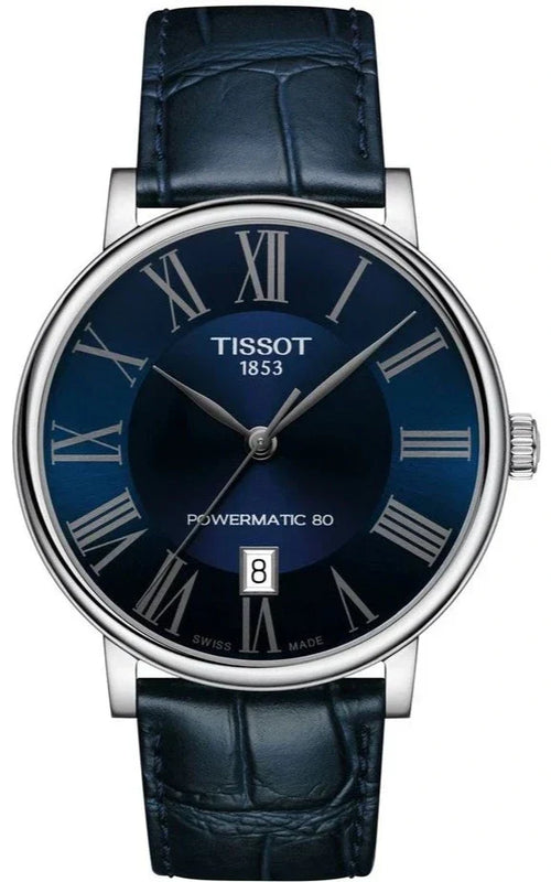 Tissot Carson Premium Powermatic 80 Blue Dial Blue Leather Strap Watch For Men - T122.407.16.043.00 Authentic Buy Shop Now