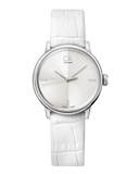 Calvin Klein Accent Silver Dial White Leather Strap Watch for Women - K2Y2Y1KW Authentic Buy Shop Now