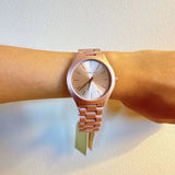 Michael Kors Slim Runway Pink Dial Pink Steel Strap Watch For Women - MK4456 Authentic Buy Shop Now