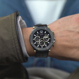 Guess Edge Chronograph Black Dial Black Leather Strap Watch For Men - GW0492G1 Authentic Buy Shop Now