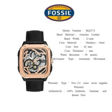 Fossil Inscription Automatic Skeleton Rose Gold Dial Black Leather Strap Watch for Men - BQ2572 Authentic Buy Shop Now