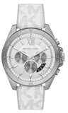 Michael Kors Brecken Chronograph Silver Dial White Leather Strap Watch For Men - MK8949 Authentic Buy Shop Now