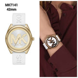 Michael Kors Janelle Three Hand Silver Dial White Rubber Strap Watch For Women - MK7141 Authentic Buy Shop Now
