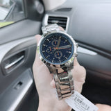 Armani Exchange Hampton Chronograph Blue Dial Silver Steel Strap Watch For Men - AX2155 Authentic Buy Shop Now