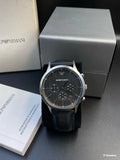 Emporio Armani Renato Chronograph Black Dial Black Leather Strap Watch for Men - AR8034 Authentic Buy Shop Now