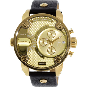 Diesel Mr Daddy Gold Dial Black Leather Strap Watch For Men - DZ7363 Authentic Buy Shop Now