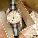 Burberry The Classic Round Gold Dial Brown Leather Strap Unisex Watch - BU10001 Authentic Buy Shop Now