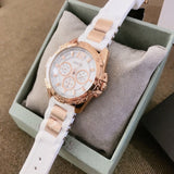 Guess Intrepid White Dial Two Tone Silicone Strap Watch For Women - W0325L6 Authentic Buy Shop Now
