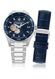 Maserati SFIDA Automatic Skeleton Blue Dial Silver Steel Strap Watch For Men - R8823140007 Authentic Buy Shop Now