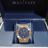Maserati Potenza 42mm Rose Gold & Blue Dial Blue Leather Strap Watch For Men - R8851108027 Authentic Buy Shop Now