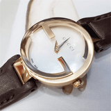 Gucci G Interlocking Mother of Pearl Dial Brown Leather Strap Watch For Women - YA133516 Authentic Buy Shop Now