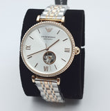 Emporio Armani Gianni T-Bar Analog White Dial Two Tone Steel Strap Watch For Women - AR60019 Authentic Buy Shop Now