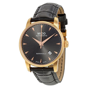 Mido Baroncelli III Automatic Grey Dial Black Leather Strap Watch For Men - M8600.3.13.4 Authentic Buy Shop Now