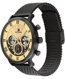 Tommy Hilfiger Legend Chronograph Gold Dial Black Mesh Bracelet Watch For Men - 1710568 Authentic Buy Shop Now