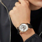 Emporio Armani Meccanico Skeleton Silver Dial Black Leather Strap Watch For Men - AR60031 Authentic Buy Shop Now