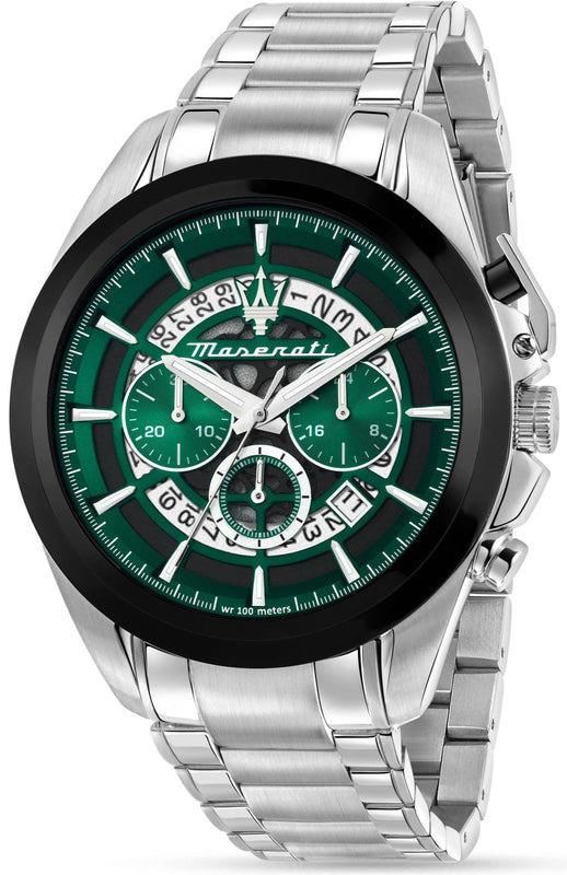 Maserati Traguardo Chronograph Green Dial Silver Steel Strap Watch For Men - R8873612060 Authentic Buy Shop Now