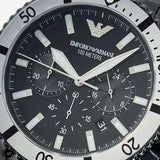 Emporio Armani Diver Chronograph Black Dial Black Steel Strap Watch For Men - AR80050 Authentic Buy Shop Now