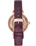 Emporio Armani Meccanico Automatic Silver Dial Burgundy Leather Strap Watch For Women - AR60044 Authentic Buy Shop Now
