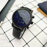Emporio Armani Luigi Analog Blue Dial Black Leather Strap Watch For Men - AR11351 Authentic Buy Shop Now
