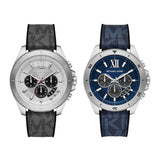 Michael Kors Brecken Chronograph Silver Dial Grey Leather Strap Watch For Men - MK8922 Authentic Buy Shop Now