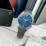 Emporio Armani Chronograph Quartz Blue Dial Grey Steel Strap Watch For Men - AR11481 Authentic Buy Shop Now