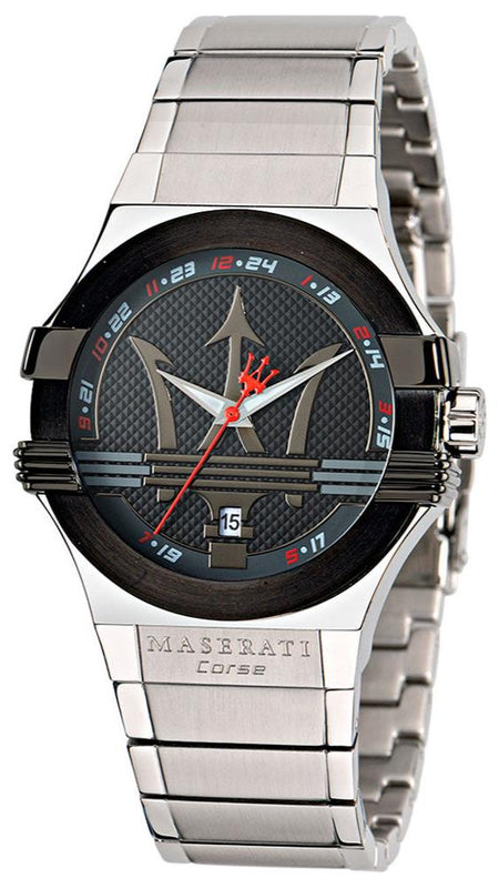 Maserati Potenza Black Dial Silver Steel Strap Watch For Men - R8853108001 Authentic Buy Shop Now