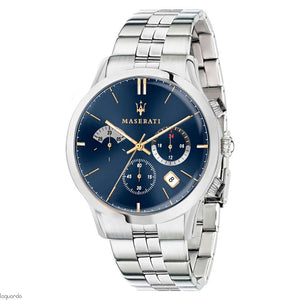 Maserati Ricordo Chronograph Blue Dial Silver Steel Strap Watch For Men - R8873633001 Authentic Buy Shop Now