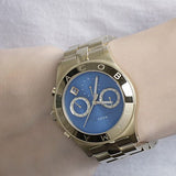 Marc Jacobs Blade Chronograph Blue Dial Gold Steel Strap Watch for Women - MBM3307 Authentic Buy Shop Now