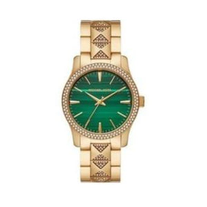 Michael Kors Runway Three Hand Green Dial Gold Steel Strap Watch For Women - MK7390 Authentic Buy Shop Now