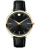 Movado Ultra Slim Black Dial Black Leather Strap Watch For Women - 0607091 Authentic Buy Shop Now