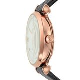 Emporio Armani Gianni T Bar Mother of Pearl White Dial Black Leather Strap Watch For Women - AR60047 Authentic Buy Shop Now