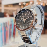 Maserati SFIDA Chronograph Black Dial Two Tone Steel Strap Watch For Men - R8873640009 Authentic Buy Shop Now