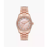 Michael Kors Lexington Three Hand Mother of Pearl Pink Dial Rose Gold Steel Strap Watch For Women - MK7444 Authentic Buy Shop Now
