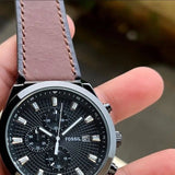 Fossil Everett Chronograph Grey Dial Brown Leather Strap Watch for Men - FS5799 Authentic Buy Shop Now