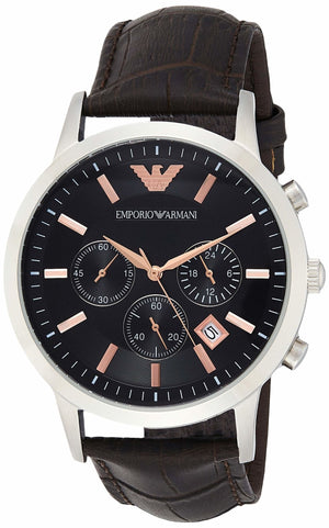 Emporio Armani Renato Chronograph Grey Dial Brown Leather Strap Watch For Men - AR2513 Authentic Buy Shop Now