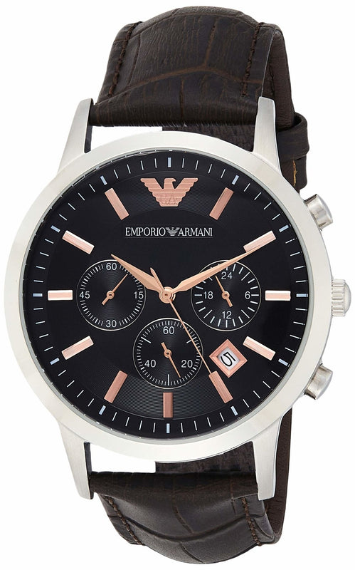 Emporio Armani Renato Chronograph Grey Dial Brown Leather Strap Watch For Men - AR2513 Authentic Buy Shop Now