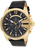 Diesel Mega Chief Chronograph Black Dial Black Leather Strap Watch For Men - DZ4344 Authentic Buy Shop Now