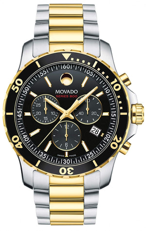 Movado Series 800 Chronograph Black Dial Two Tone Steel Strap Watch For Men - 2600146 Authentic Buy Shop Now