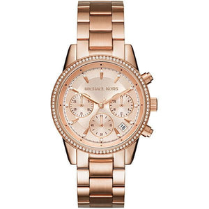 Michael Kors Ritz Chronograph Rose Gold Dial Rose Gold Steel Strap Watch for Women - MK6357 Authentic Buy Shop Now
