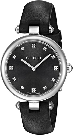 Gucci Diamantissima Diamonds Black Dial Black Leather Strap Watch For Women - YA141403 Authentic Buy Shop Now