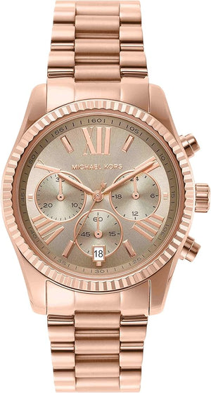 Michael Kors Lexington Chronograph Grey Dial Rose Gold Steel Strap Watch For Women - MK7217 Authentic Buy Shop Now
