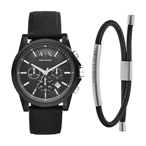 Armani Exchange Outerbanks Chronograph Black Dial Black Silicone Strap Watch For Men - AX1326 Authentic Buy Shop Now